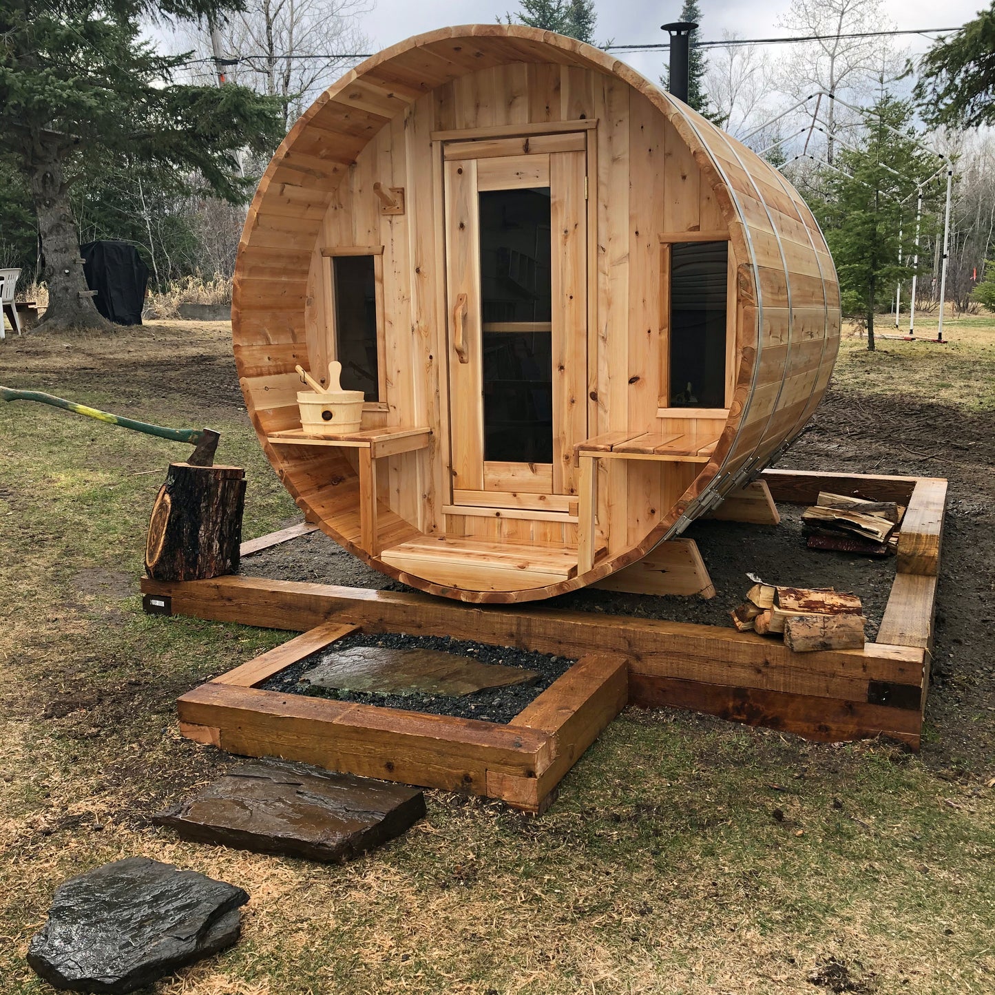 Dundalk LeisureCraft Canadian Timber Tranquility Barrel Sauna | CTC2345W - Stash Shack Haven