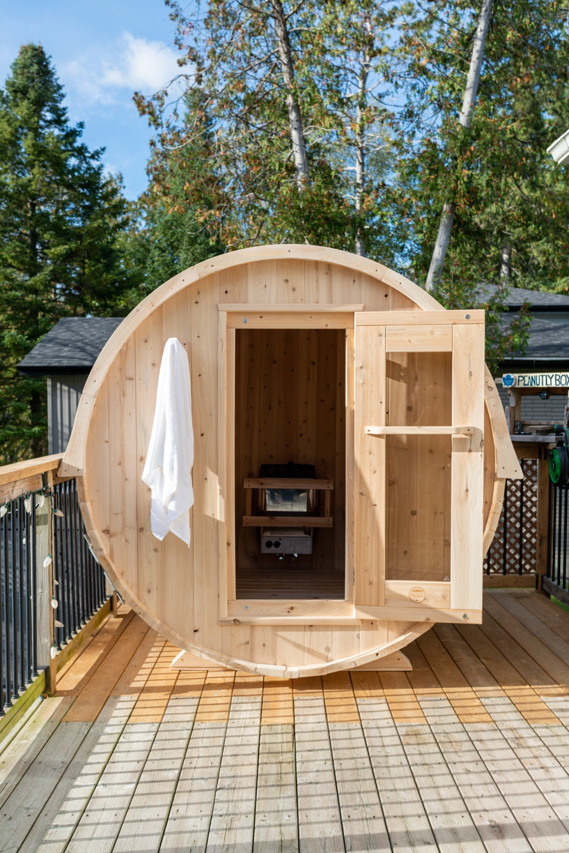 Dundalk LeisureCraft Canadian Timber Harmony Barrel Sauna | CTC22W - Stash Shack Haven