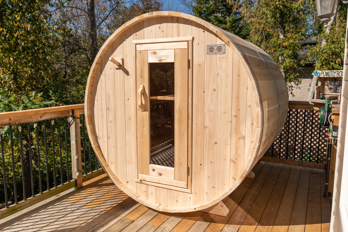 Dundalk LeisureCraft Canadian Timber Harmony Barrel Sauna | CTC22W - Stash Shack Haven