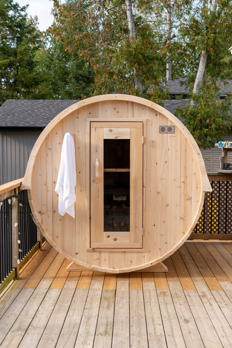 Dundalk LeisureCraft Canadian Timber Harmony Barrel Sauna | CTC22W - Stash Shack Haven