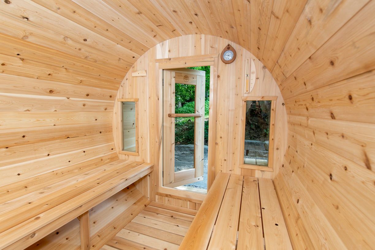 Dundalk LeisureCraft Canadian Timber Tranquility Barrel Sauna | CTC2345W - Stash Shack Haven