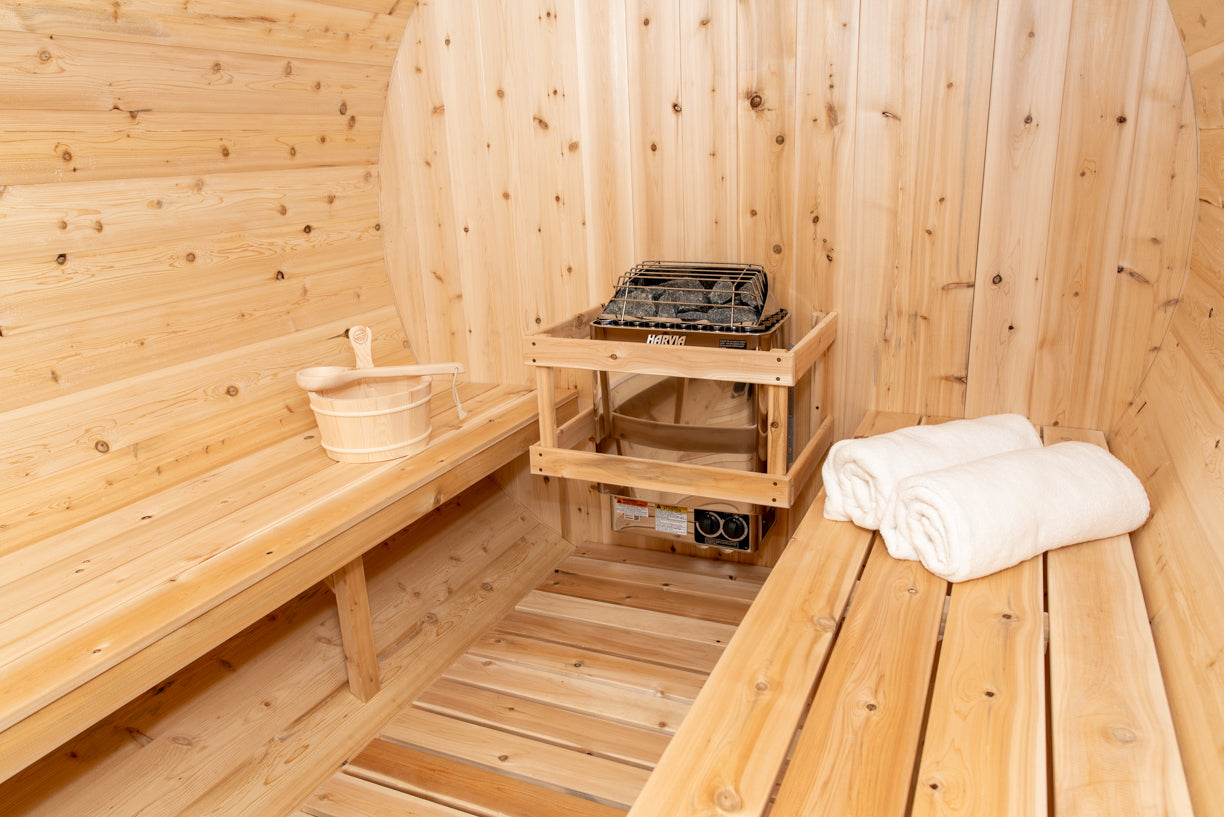 Dundalk LeisureCraft Canadian Timber Tranquility Barrel Sauna | CTC2345W - Stash Shack Haven