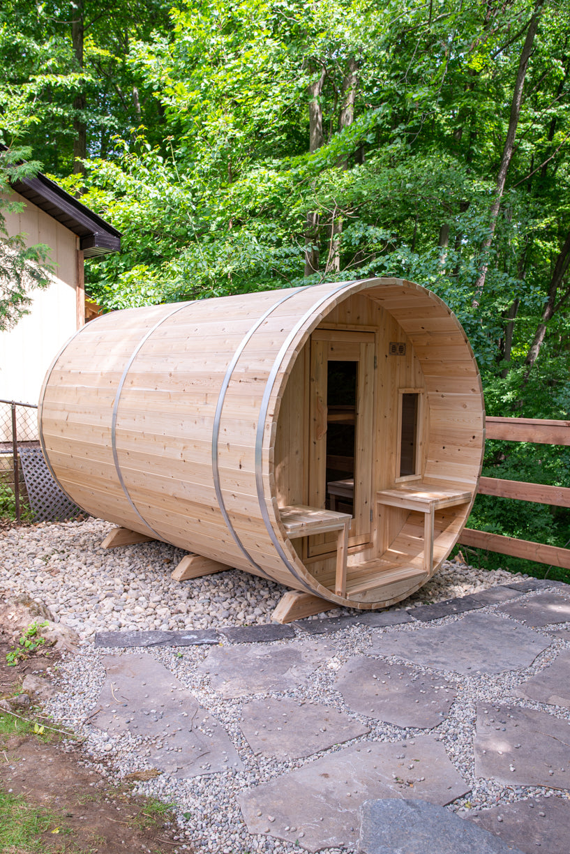 Dundalk LeisureCraft Canadian Timber Tranquility Barrel Sauna | CTC2345W - Stash Shack Haven