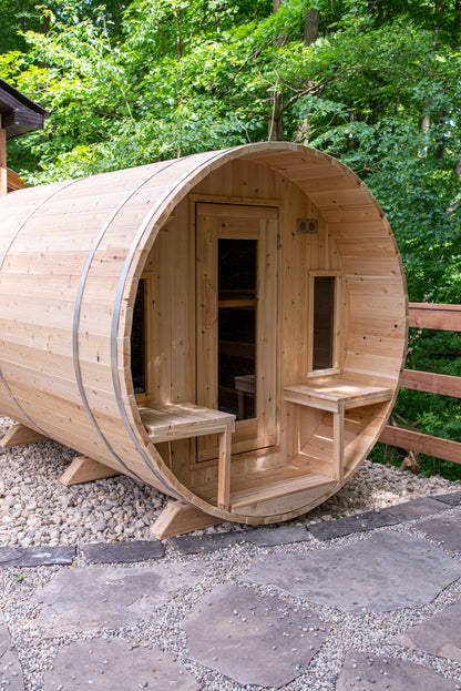 Dundalk LeisureCraft Canadian Timber Tranquility Barrel Sauna | CTC2345W - Stash Shack Haven