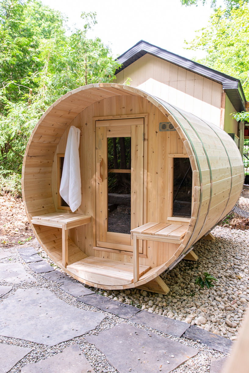 Dundalk LeisureCraft Canadian Timber Tranquility Barrel Sauna | CTC2345W - Stash Shack Haven