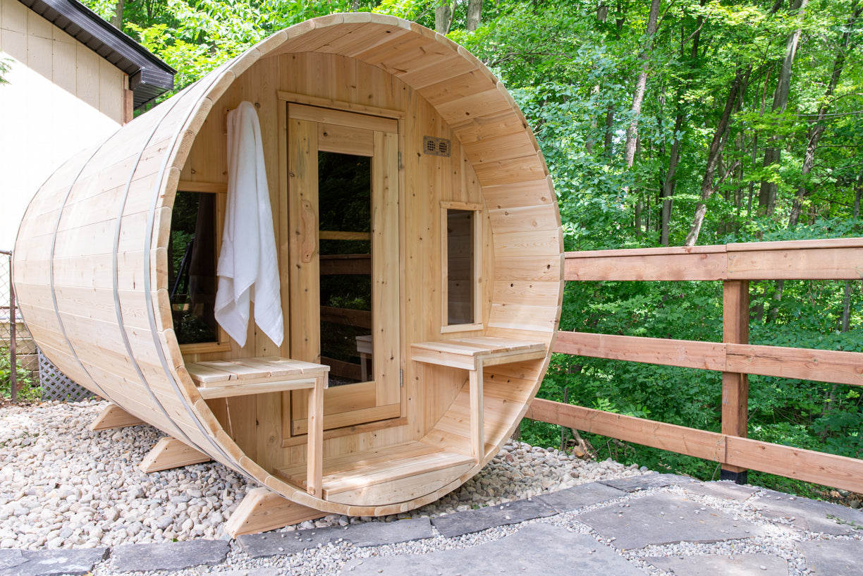 Dundalk LeisureCraft Canadian Timber Tranquility Barrel Sauna | CTC2345W - Stash Shack Haven