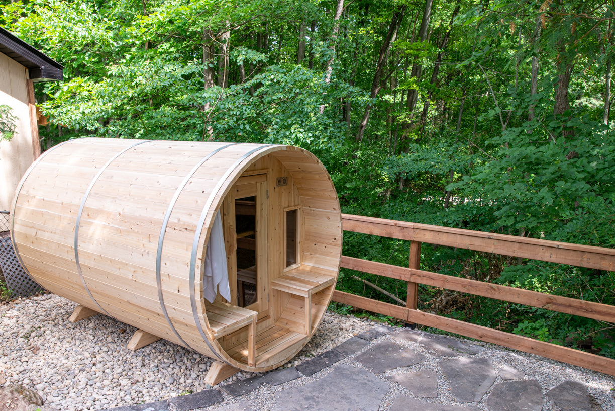 Dundalk LeisureCraft Canadian Timber Tranquility Barrel Sauna | CTC2345W - Stash Shack Haven