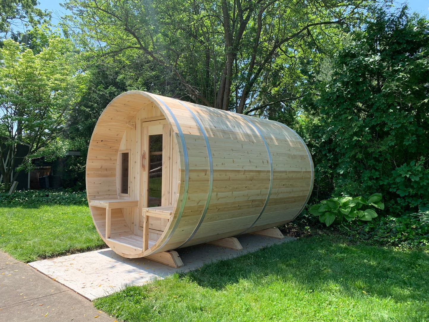 Dundalk LeisureCraft Canadian Timber Tranquility Barrel Sauna | CTC2345W - Stash Shack Haven