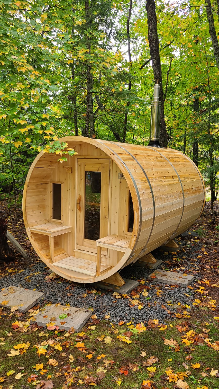 Dundalk LeisureCraft Canadian Timber Tranquility MP Barrel Sauna | CTC2345MPW - Stash Shack Haven