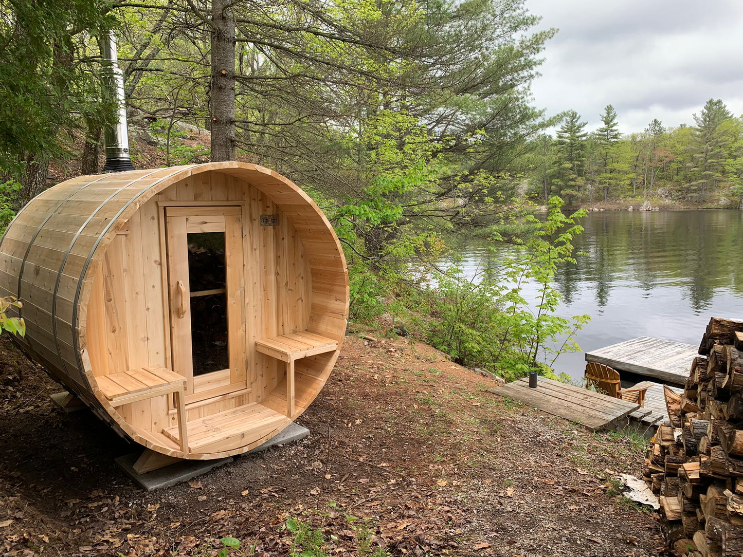 Dundalk LeisureCraft Canadian Timber Tranquility Barrel Sauna | CTC2345W - Stash Shack Haven