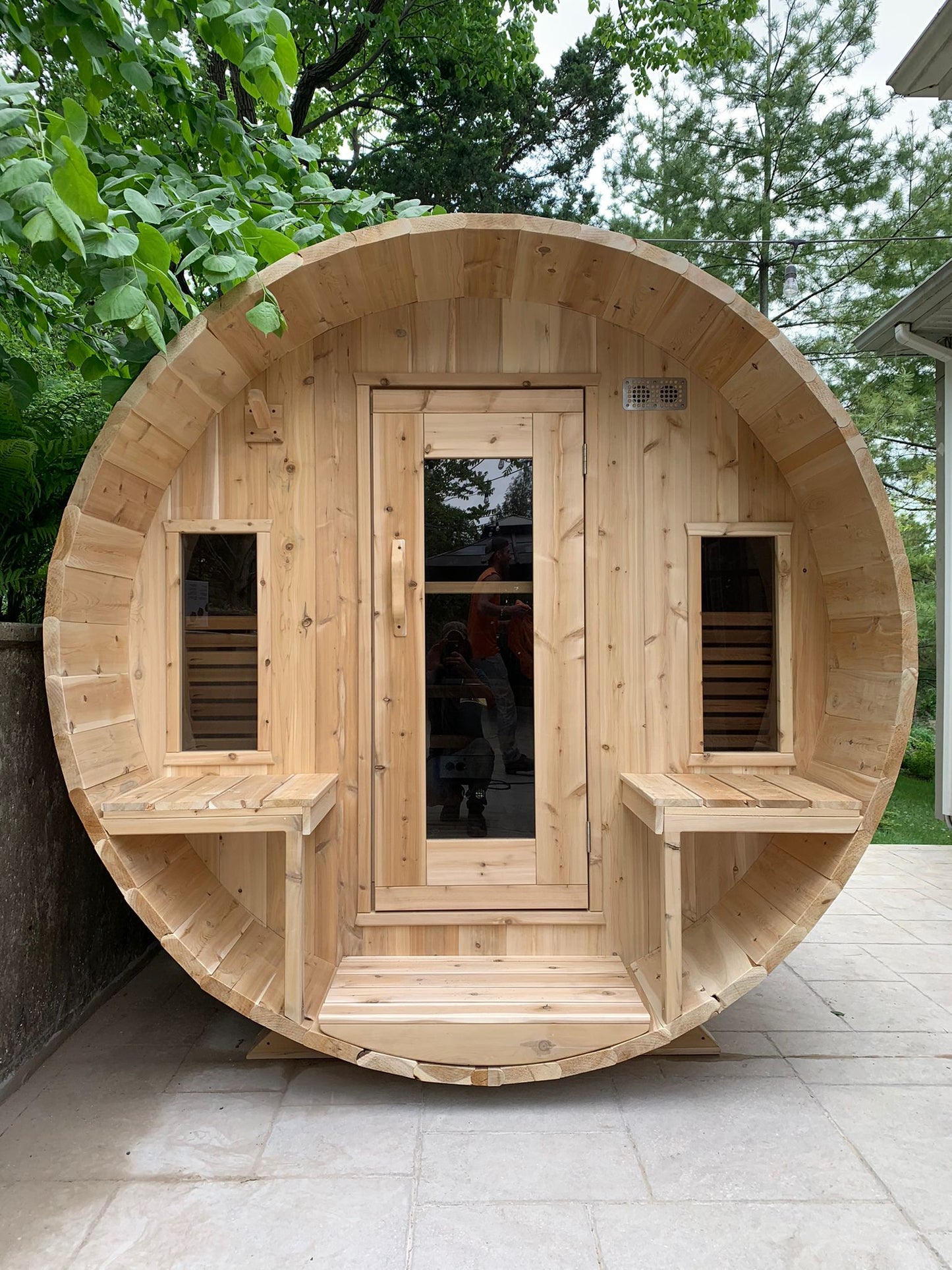 Dundalk LeisureCraft Canadian Timber Tranquility Barrel Sauna | CTC2345W - Stash Shack Haven