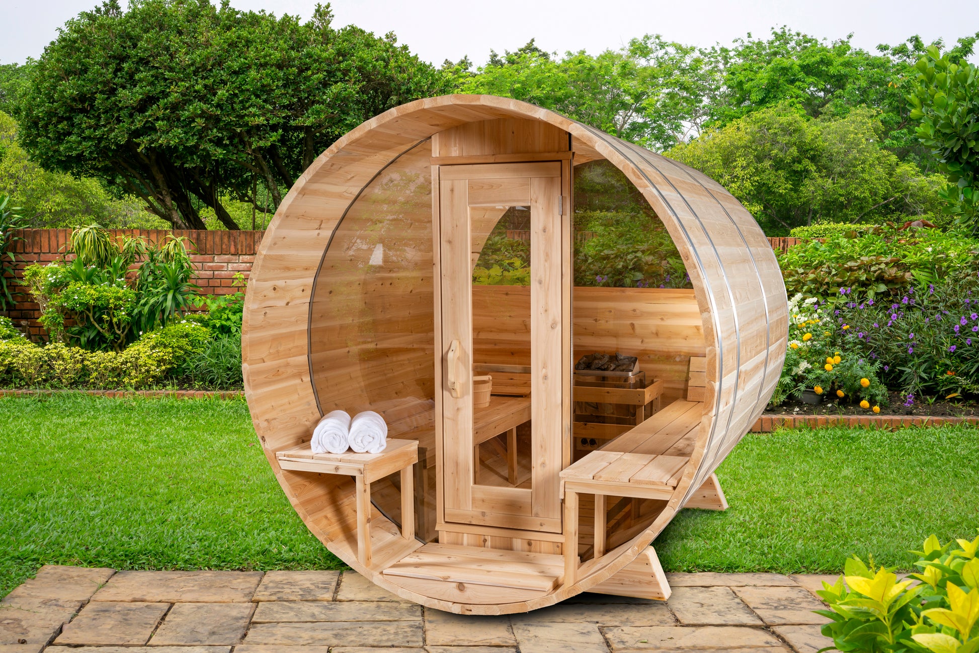 Dundalk LeisureCraft Canadian Timber Serenity MP Barrel Sauna | CTC2245MPW - Stash Shack Haven