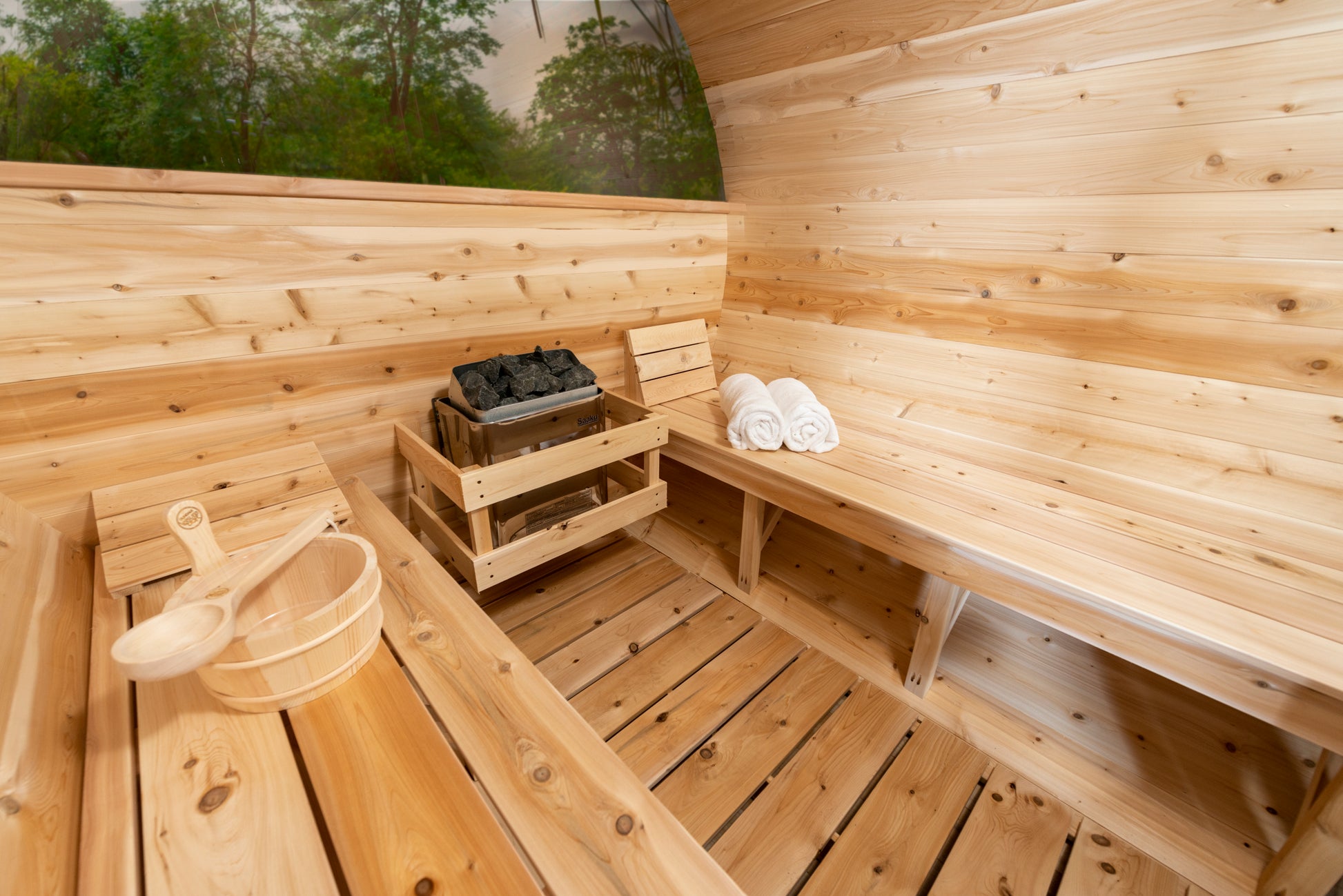 Dundalk LeisureCraft Canadian Timber Serenity MP Barrel Sauna | CTC2245MPW - Stash Shack Haven