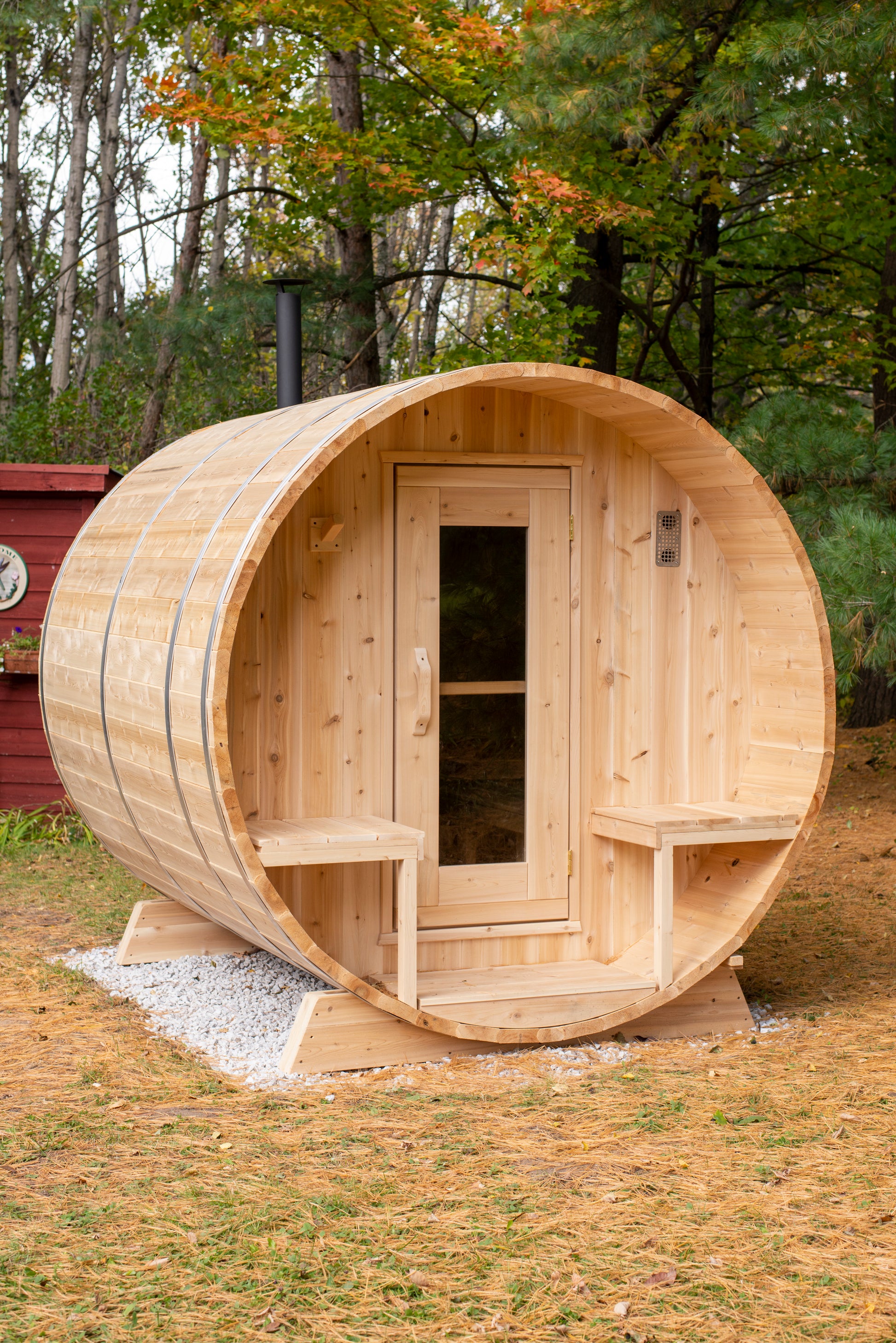 Dundalk LeisureCraft Canadian Timber Tranquility Barrel Sauna | CTC2345W - Stash Shack Haven