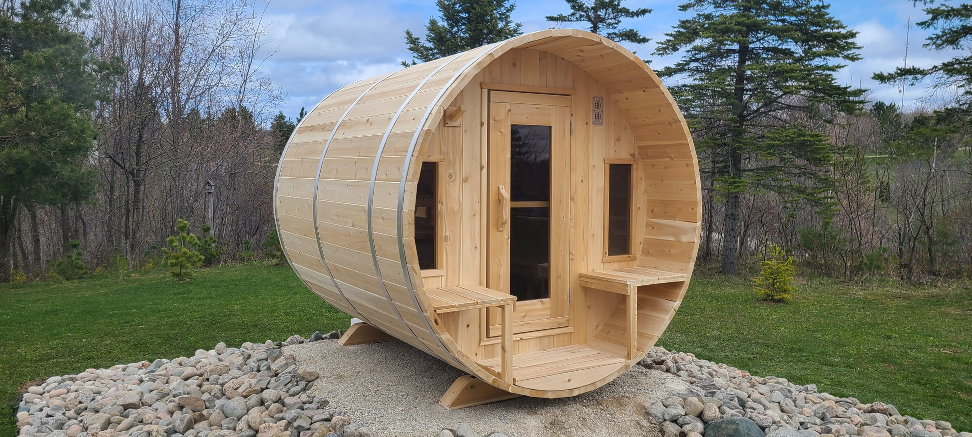 Dundalk LeisureCraft Canadian Timber Tranquility Barrel Sauna | CTC2345W - Stash Shack Haven